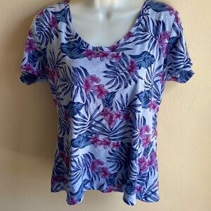 Tommy Bahama Lavender Cotton Palm & Hibiscus Print T Shirt Medium